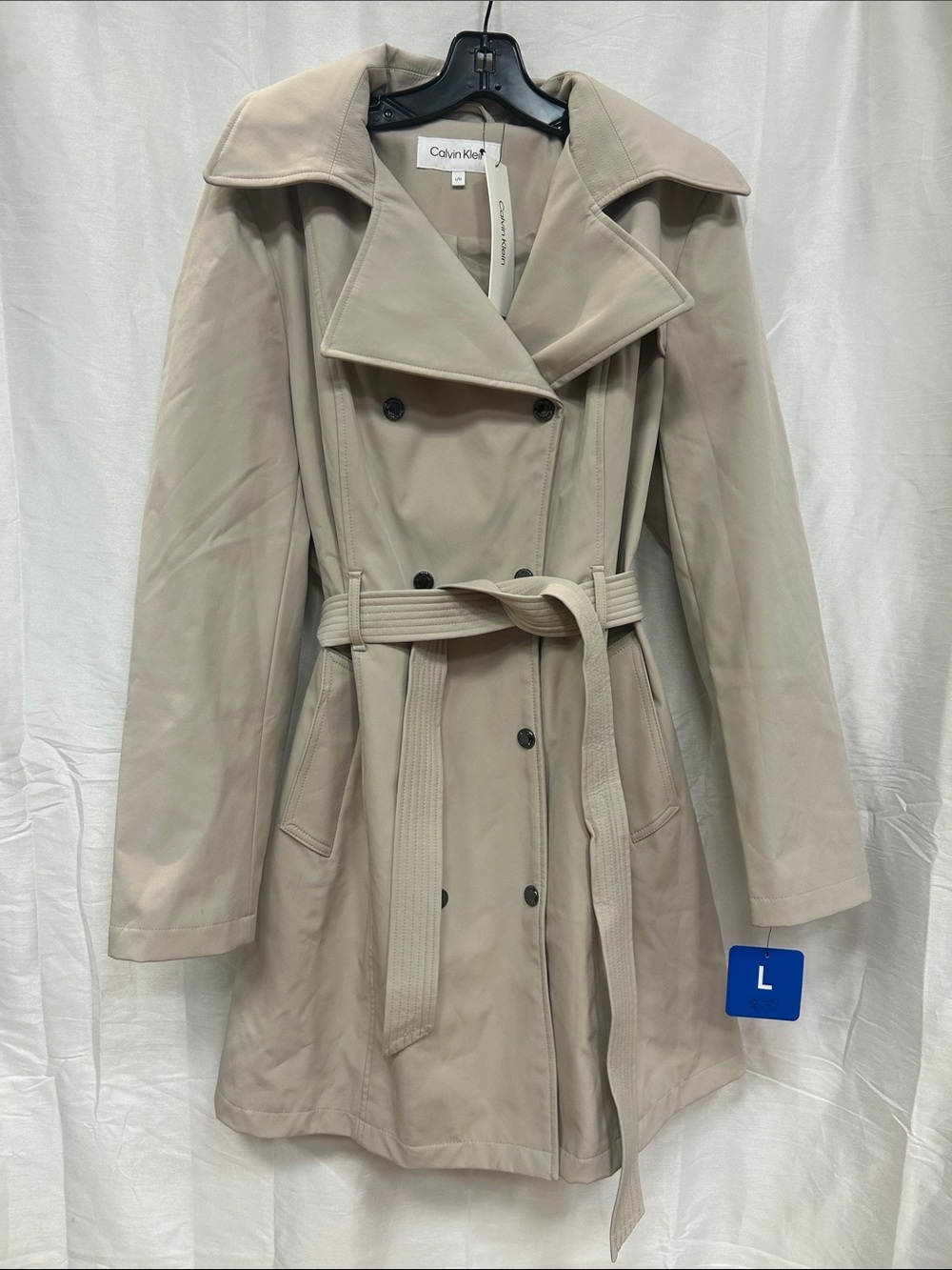 Calvin Klein Beige Double-Breasted Belted Trench Coat